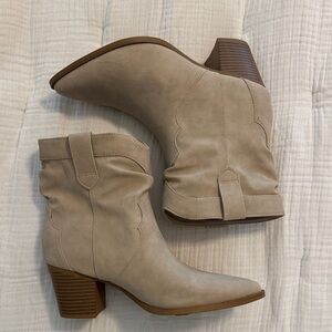 Time and Tru Cream Suede Western Ankle Boots